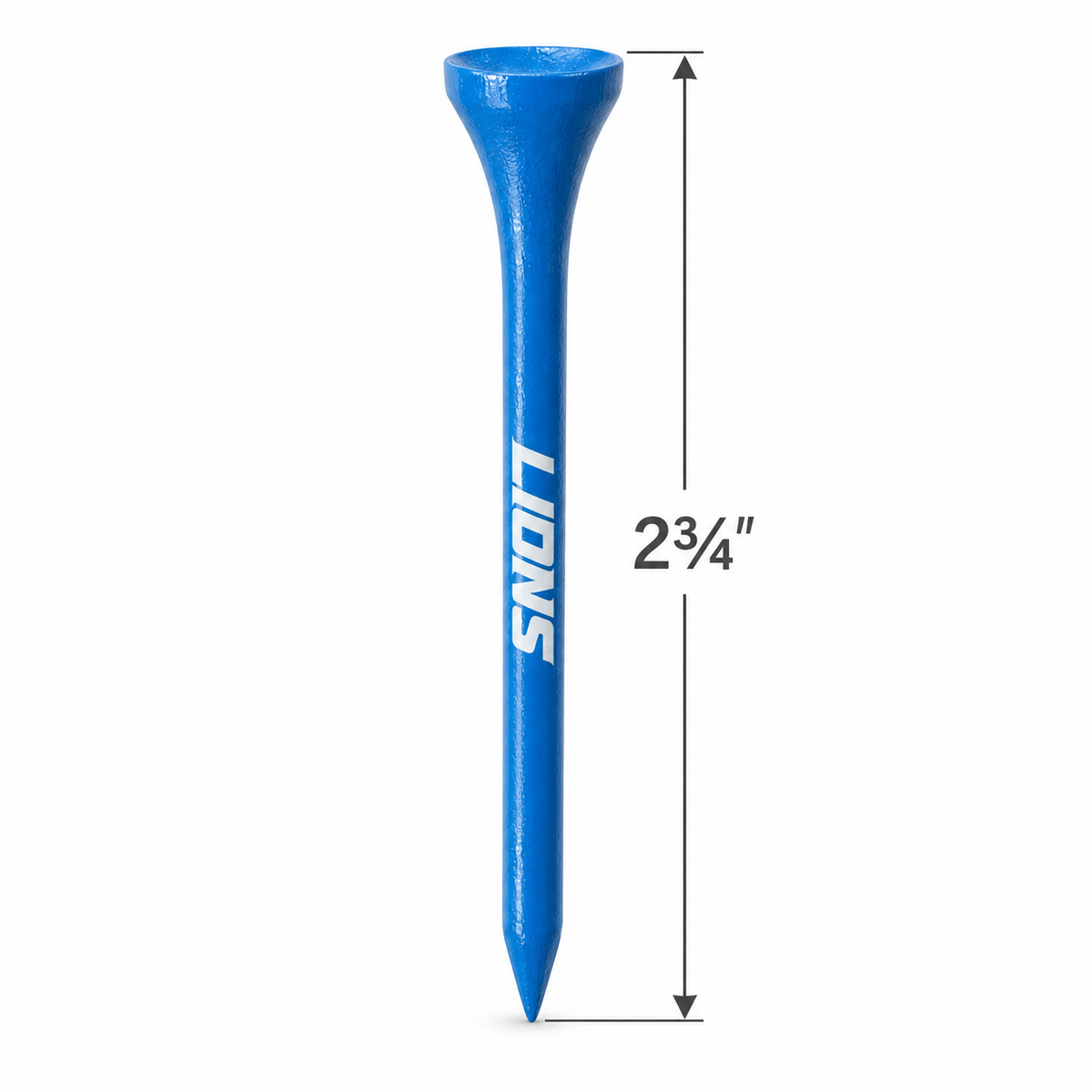 Blue Detroit Lions golf tee with a 2¾-inch height measurement.
