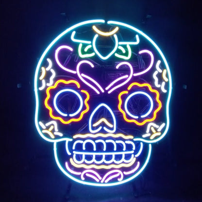 Dia De Los Muertos Hanuted Skull Death Mask Neon Signs - Club Rehab