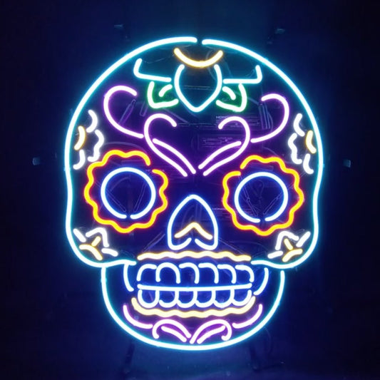 Dia De Los Muertos Hanuted Skull Death Mask Neon Signs - Club Rehab