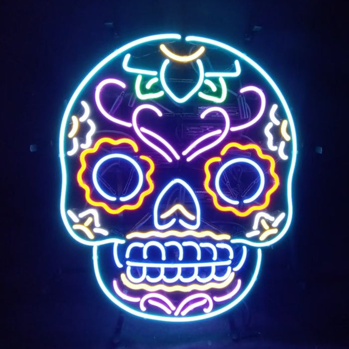 Dia De Los Muertos Hanuted Skull Death Mask Neon Signs - Club Rehab