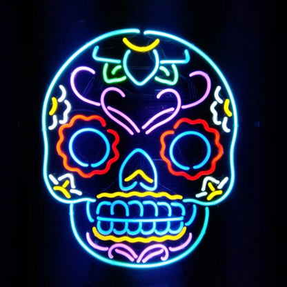 Dia De Los Muertos Hanuted Skull Death Mask Neon Signs - Club Rehab