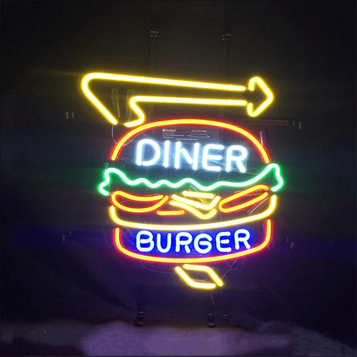 Diner Burger Turn Right Arrow Neon Signs - Club Rehab