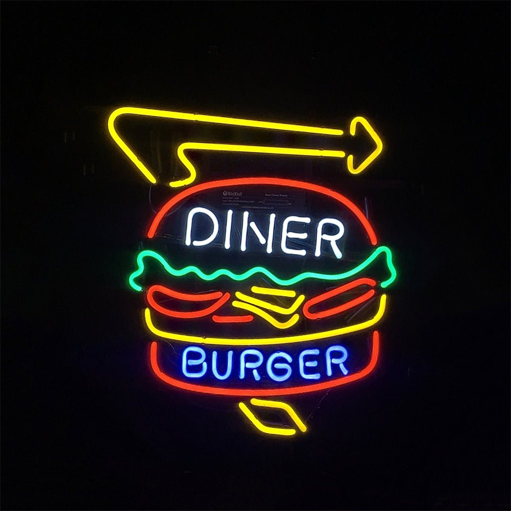 Diner Burger Turn Right Arrow Neon Signs - Club Rehab