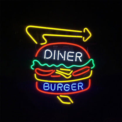 Diner Burger Turn Right Arrow Neon Signs - Club Rehab
