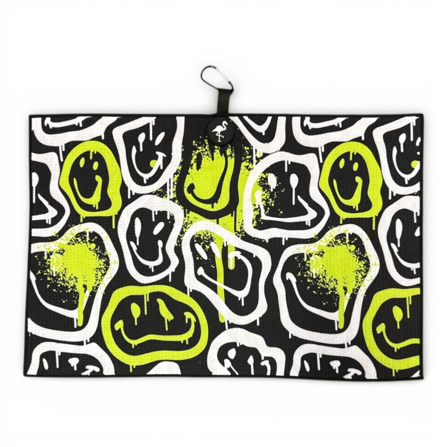 Drippy Smile Golf Towel | Premium Double-Sided Microfiber | Heavy-Duty Magnetic Towel with Carabiner Clip | 24 x 16 in - Club Rehab