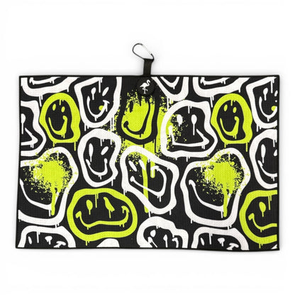 Drippy Smile Golf Towel | Premium Double-Sided Microfiber | Heavy-Duty Magnetic Towel with Carabiner Clip | 24 x 16 in - Club Rehab