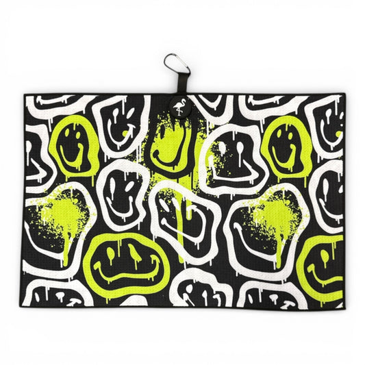 Drippy Smile Golf Towel | Premium Double-Sided Microfiber | Heavy-Duty Magnetic Towel with Carabiner Clip | 24 x 16 in - Club Rehab