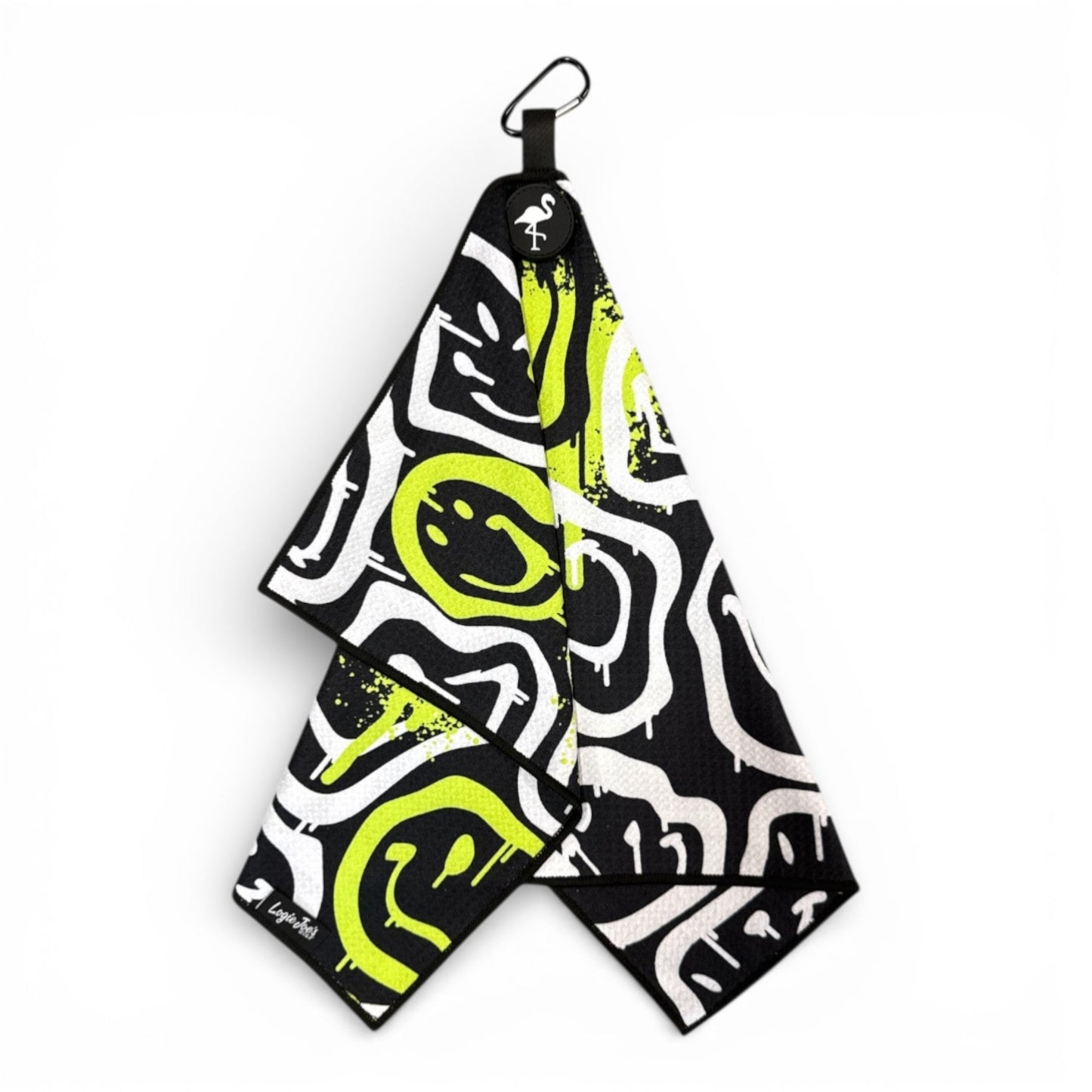 Drippy Smile Golf Towel | Premium Double-Sided Microfiber | Heavy-Duty Magnetic Towel with Carabiner Clip | 24 x 16 in - Club Rehab