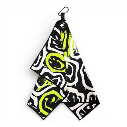 Drippy Smile Golf Towel | Premium Double-Sided Microfiber | Heavy-Duty Magnetic Towel with Carabiner Clip | 24 x 16 in - Club Rehab