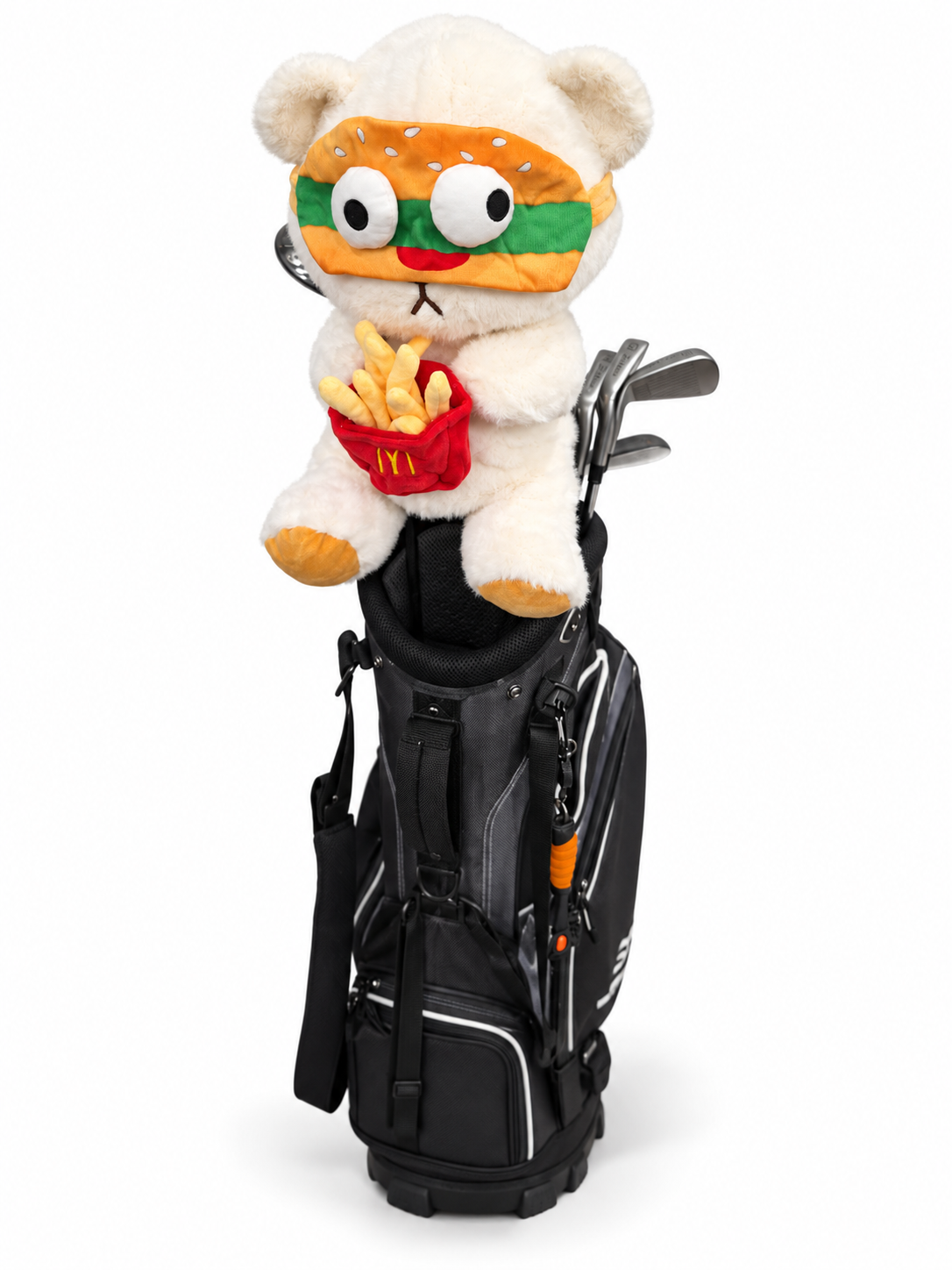 Drive-Thru Bear driver headcover fitted on a golf club in a bag