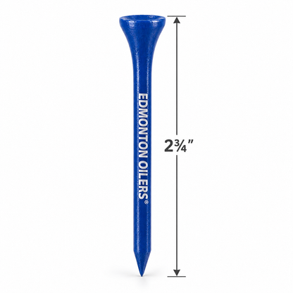 Blue Edmonton Oilers golf tee with a 2¾-inch height measurement.