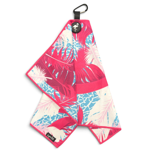 Elephant Meets Flamingo Golf Towel | 24” x 16” Microfiber Towel | Magnetic Clip & Carabiner | Premium Golf Accessory - Club Rehab