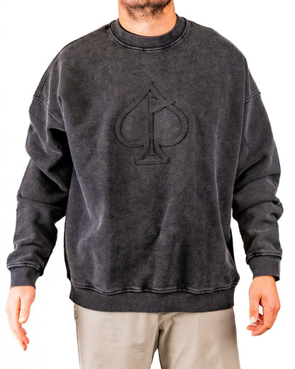 Embossed Spade Crewneck - Washed Charcoal - S - Club Rehab