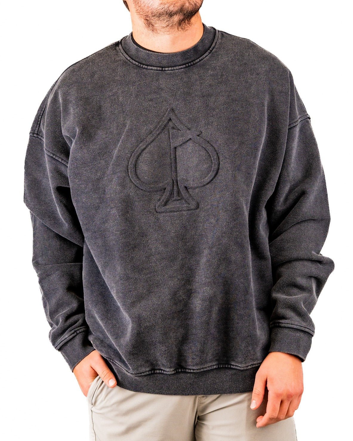 Embossed Spade Crewneck - Washed Charcoal - S - Club Rehab