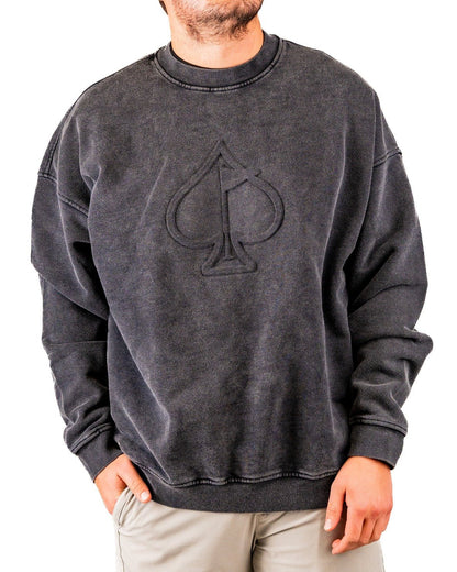 Embossed Spade Crewneck - Washed Charcoal - S - Club Rehab