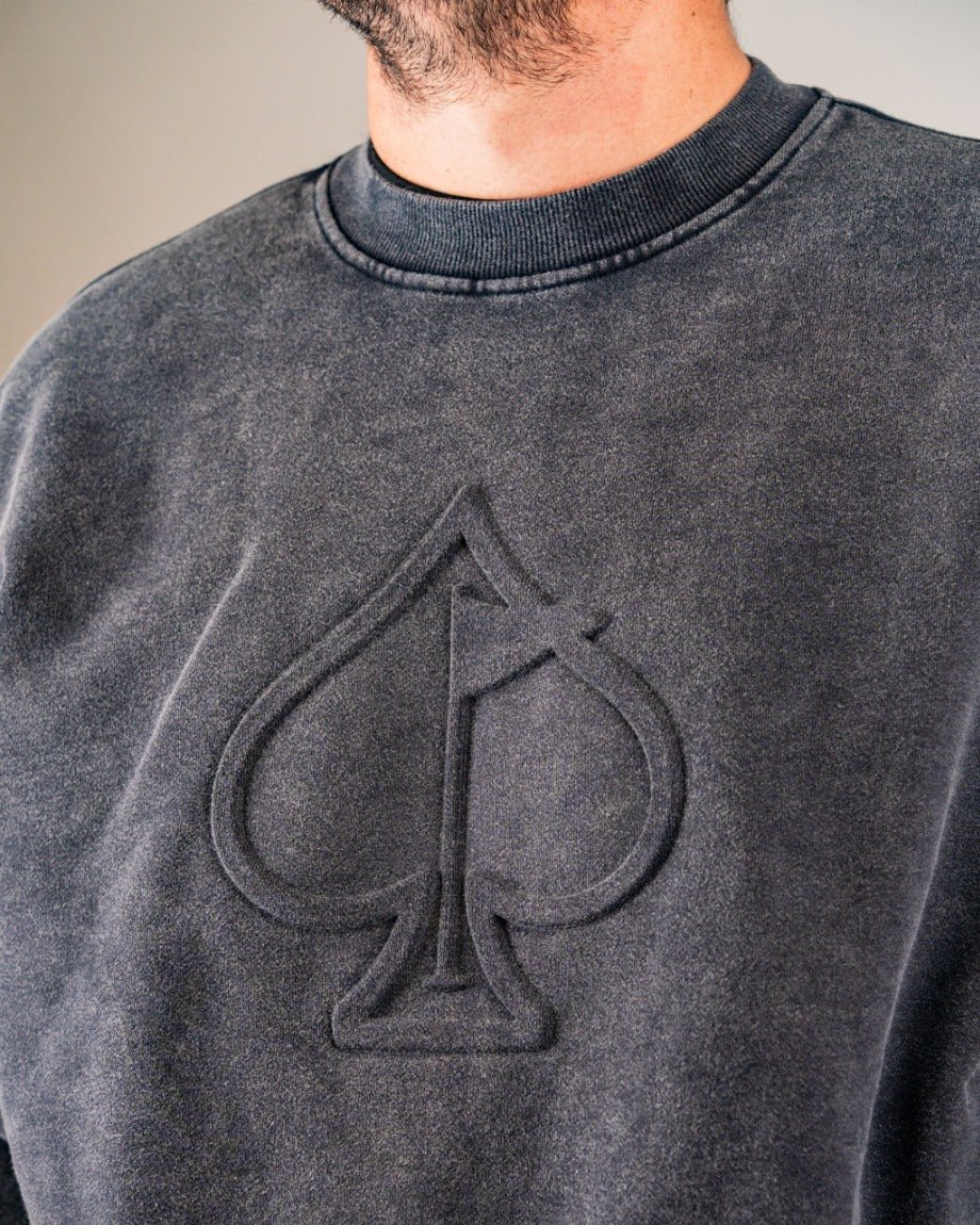 Embossed Spade Crewneck - Washed Charcoal - S - Club Rehab