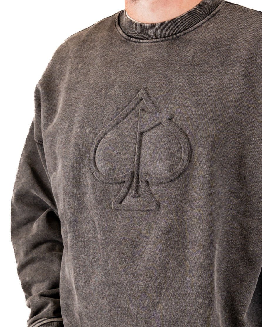 Embossed Spade Crewneck - Washed Iron - S - Club Rehab