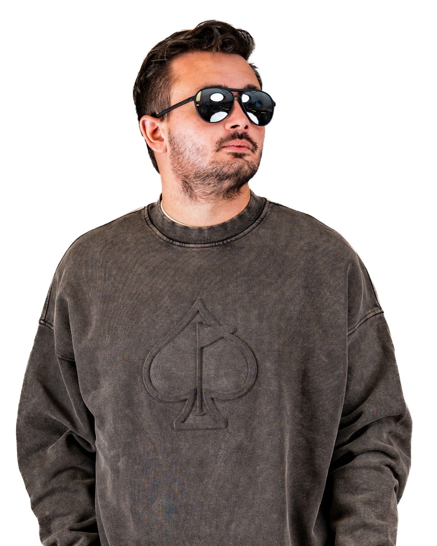 Embossed Spade Crewneck - Washed Iron - S - Club Rehab