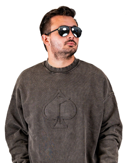 Embossed Spade Crewneck - Washed Iron - S - Club Rehab