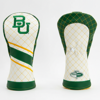 Two golf club head covers with Baylor University logo on a white background