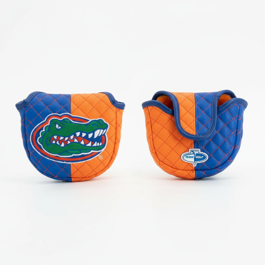 Two golf club covers with Florida Gators logo on a white background