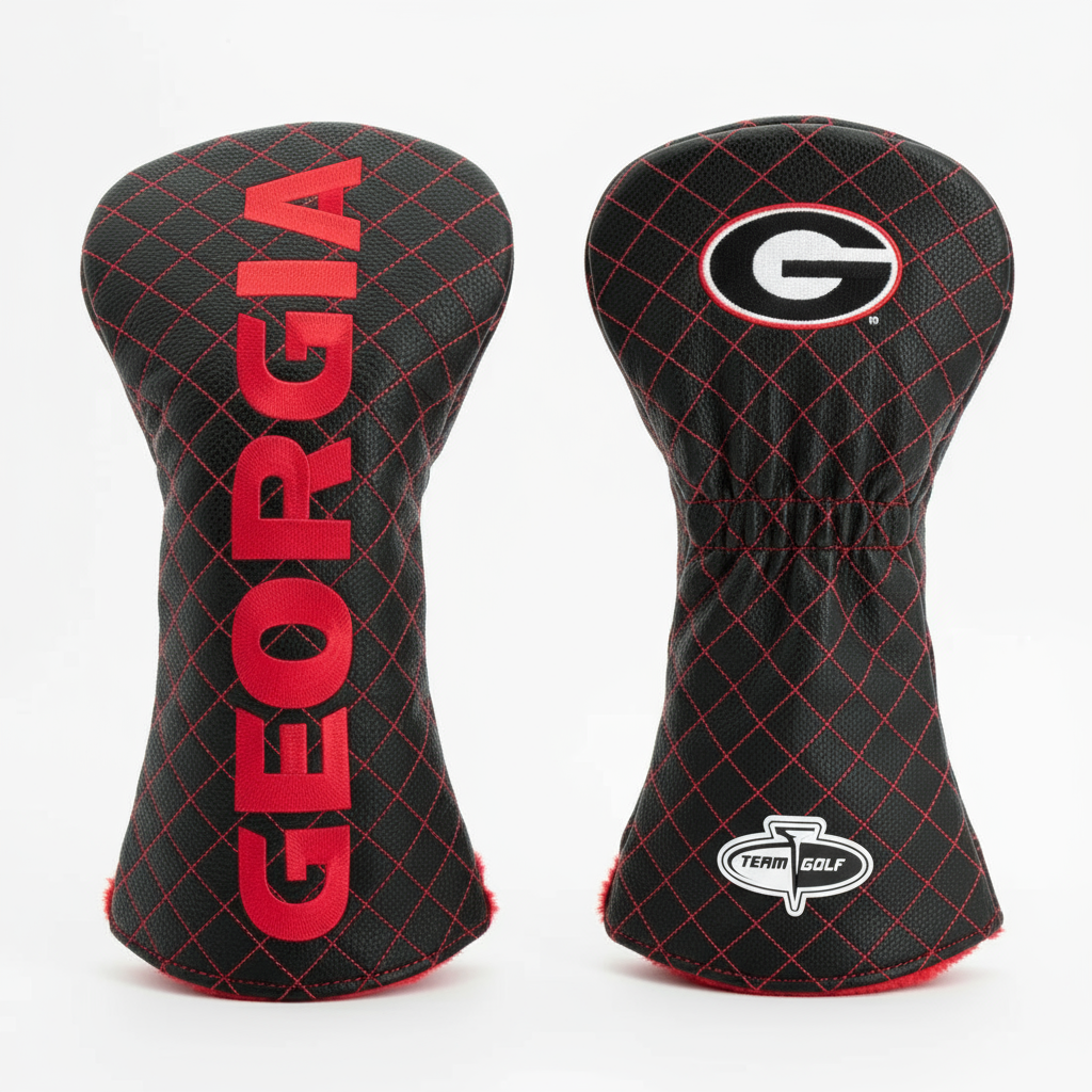 Two black golf club heads with 'Georgia' and a logo on a white background