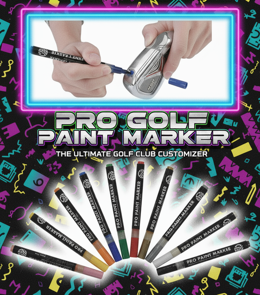 Pro Golf Paint Marker set with colorful design and text on a black background