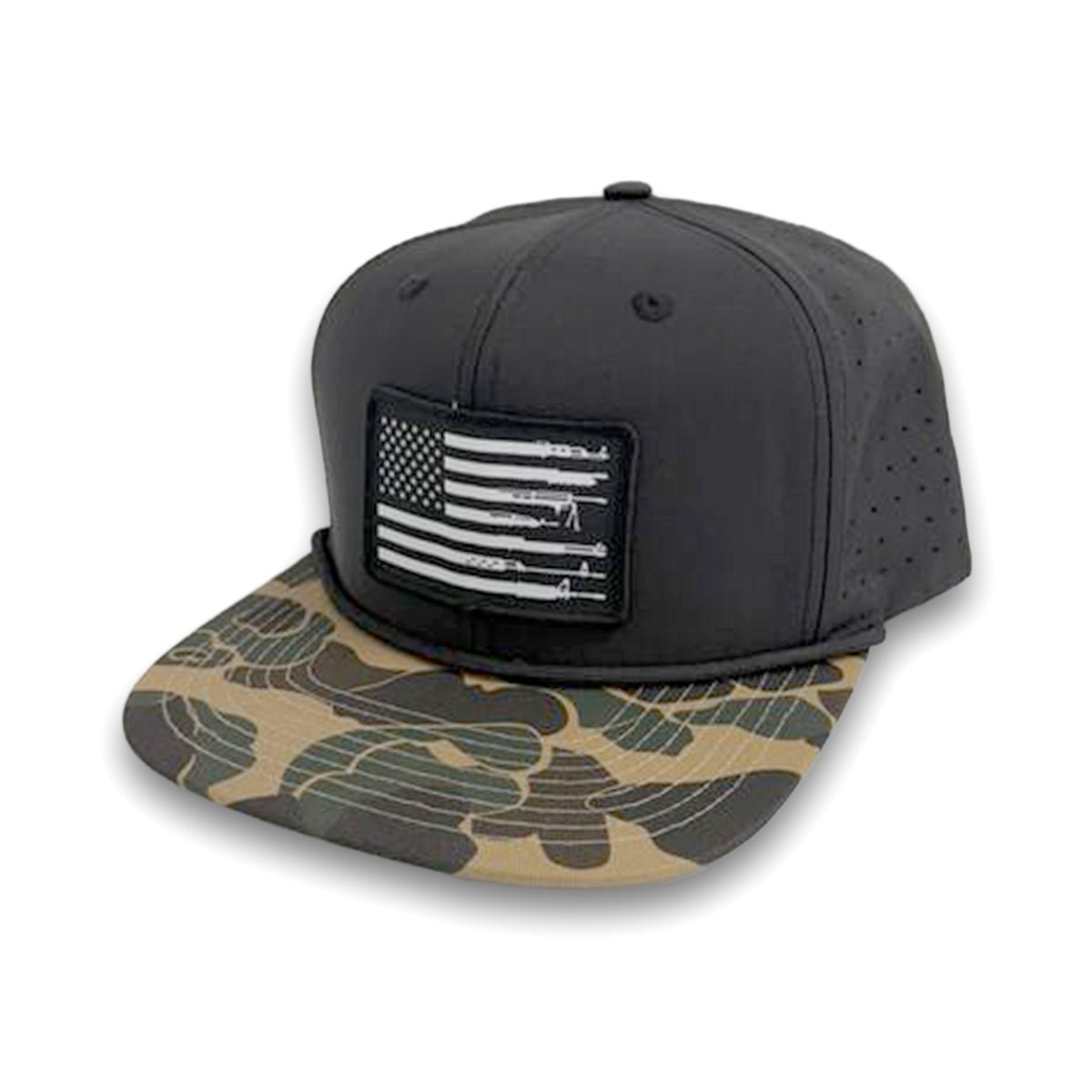 Firearm Flag Woven Patch Hat - Performance Rope Hat Black / Duck Camo - Club Rehab