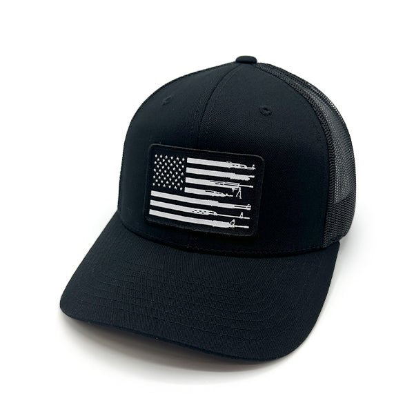 Firearm Flag Woven Patch Hat - Curved Bill Snapback Black - Club Rehab