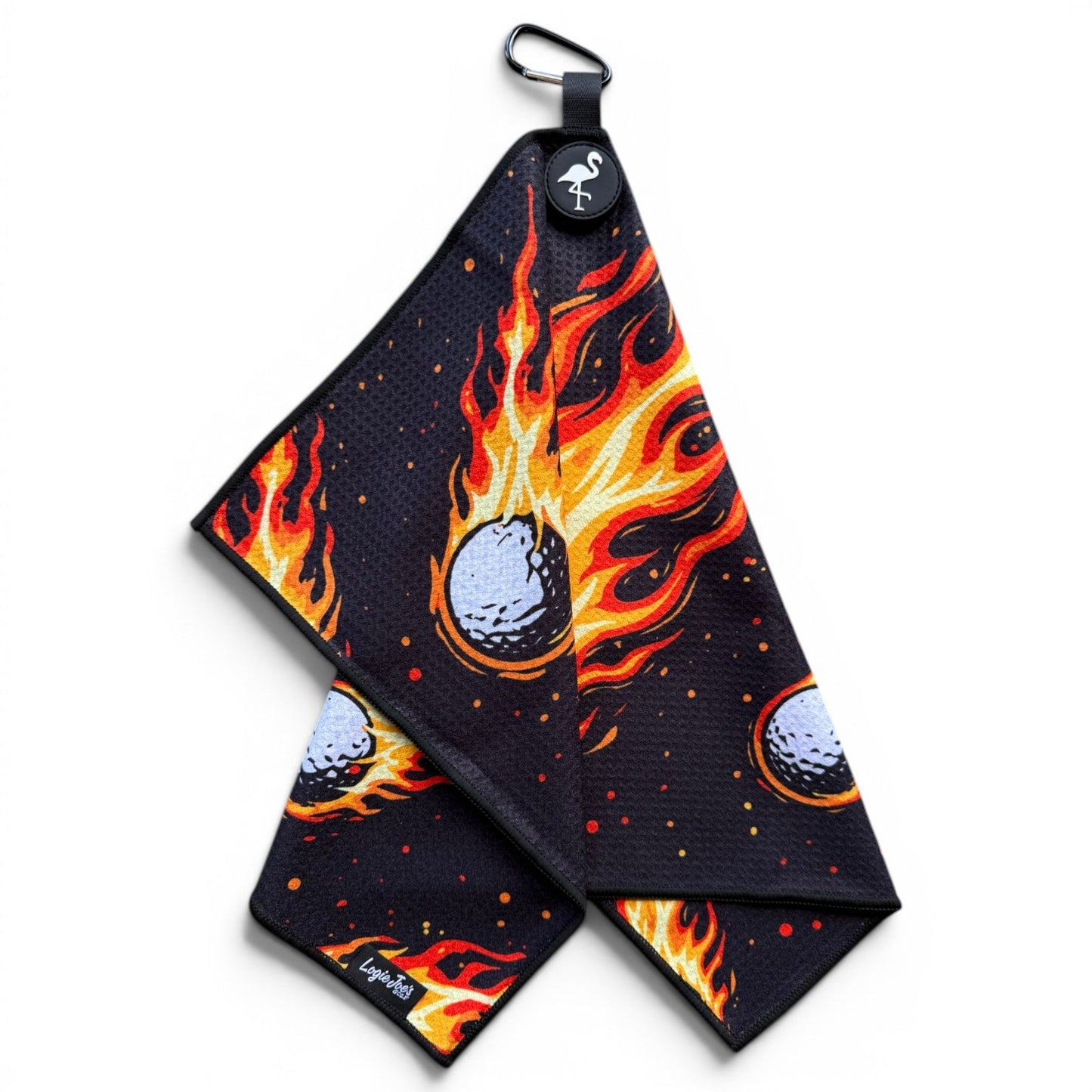 Fireball Drive Golf Towel | 24” x 16” Microfiber Towel | Magnetic Clip & Carabiner | Premium Golf Accessory - Club Rehab