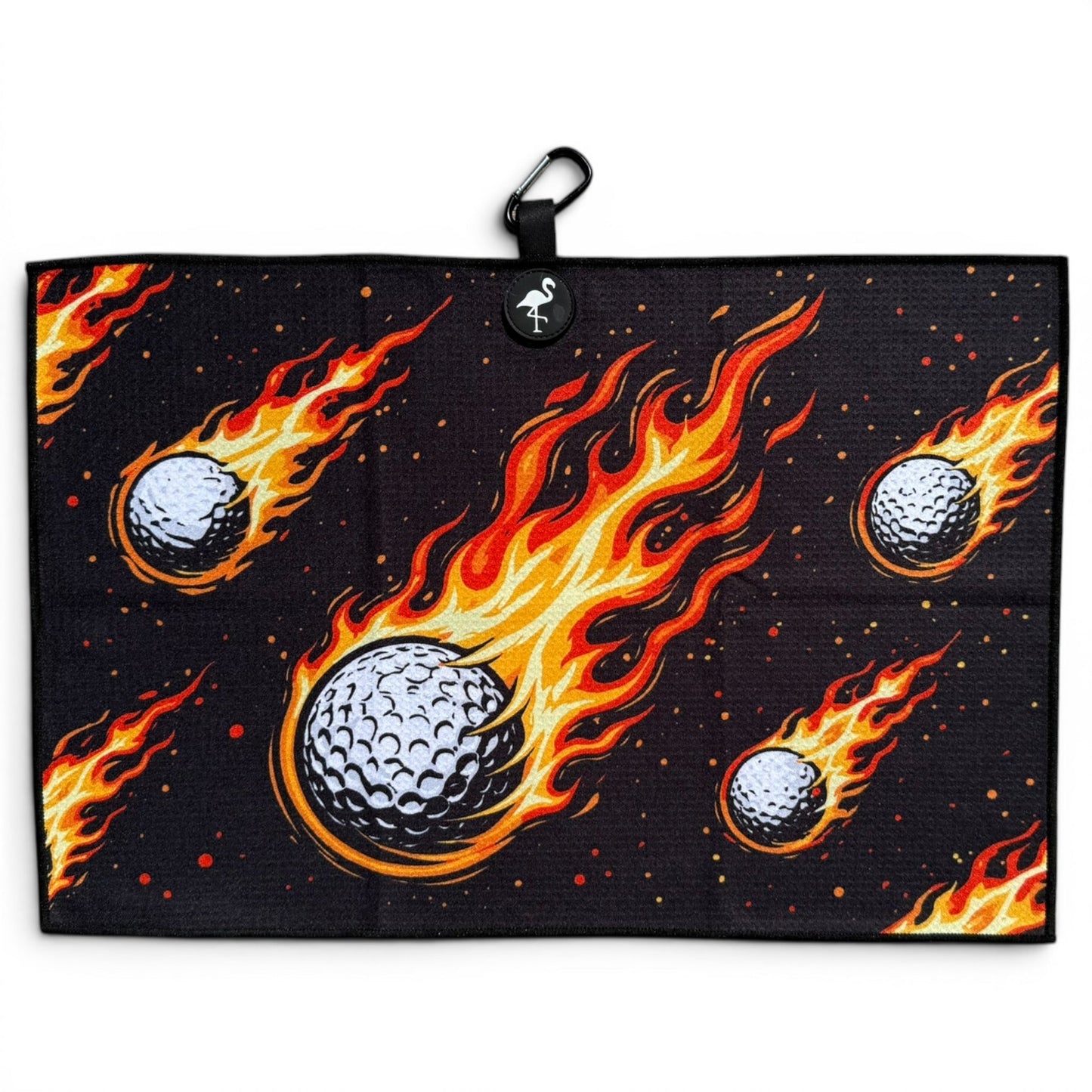 Fireball Drive Golf Towel | 24” x 16” Microfiber Towel | Magnetic Clip & Carabiner | Premium Golf Accessory - Club Rehab