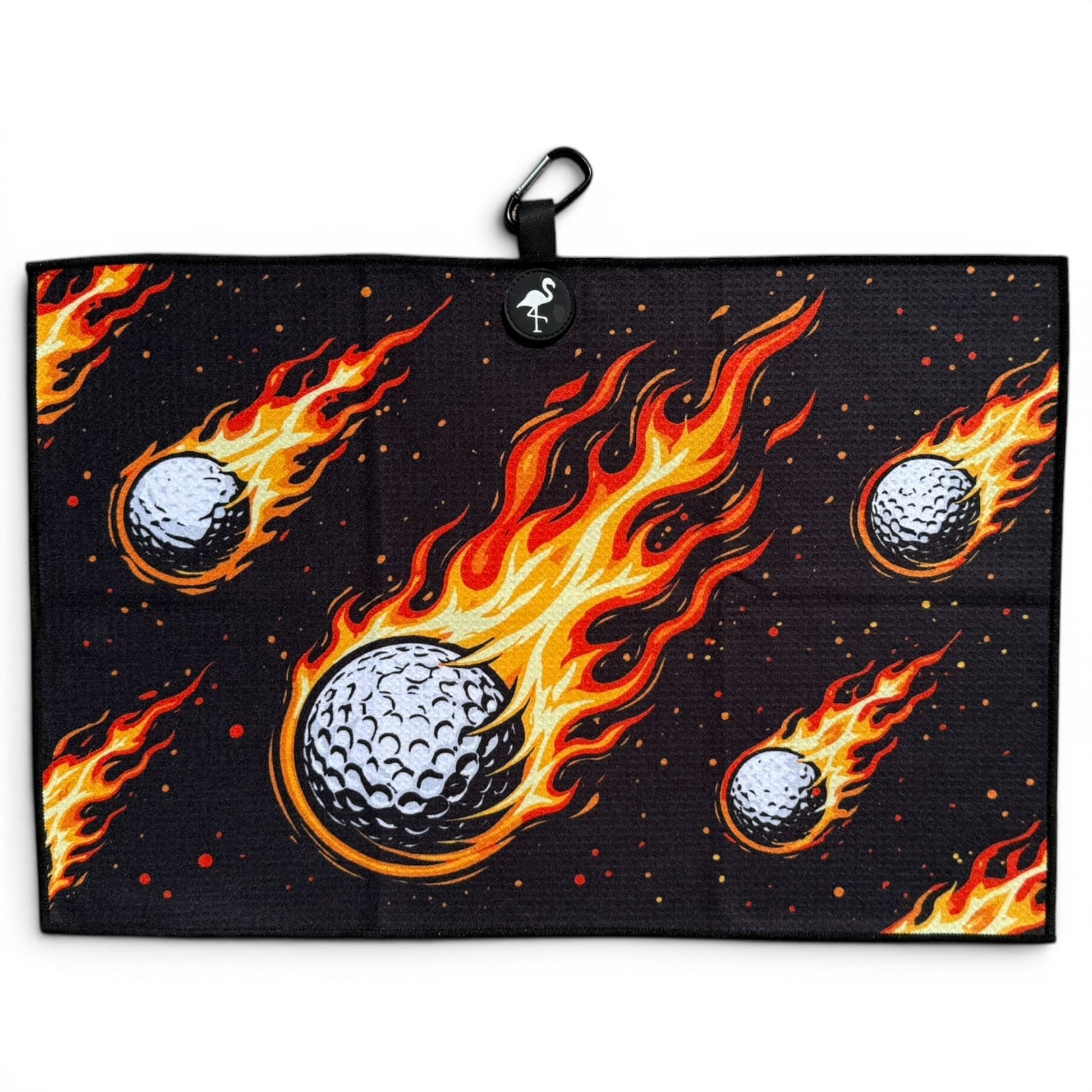 Fireball Drive Golf Towel | 24” x 16” Microfiber Towel | Magnetic Clip & Carabiner | Premium Golf Accessory - Club Rehab