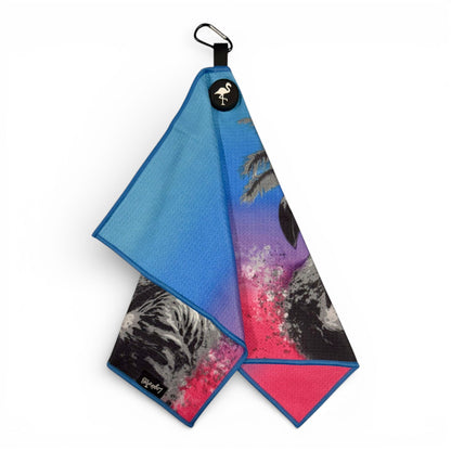 Flamingo Palm Golf Towel | Premium Double - Sided Microfiber | Heavy - Duty Magnetic Towel with Carabiner Clip | 24 x 16 in - Club Rehab