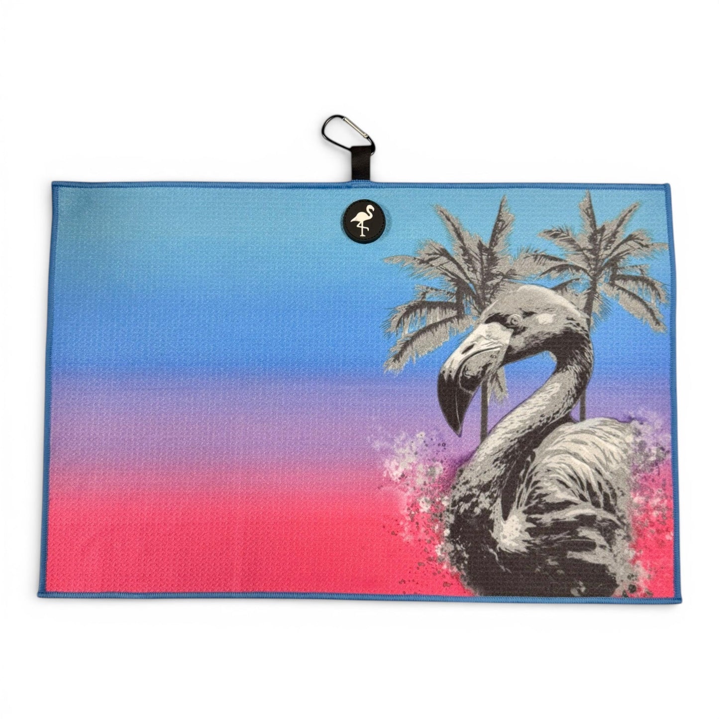 Flamingo Palm Golf Towel | Premium Double - Sided Microfiber | Heavy - Duty Magnetic Towel with Carabiner Clip | 24 x 16 in - Club Rehab