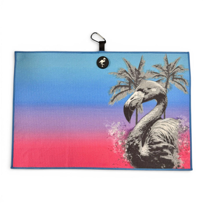 Flamingo Palm Golf Towel | Premium Double - Sided Microfiber | Heavy - Duty Magnetic Towel with Carabiner Clip | 24 x 16 in - Club Rehab