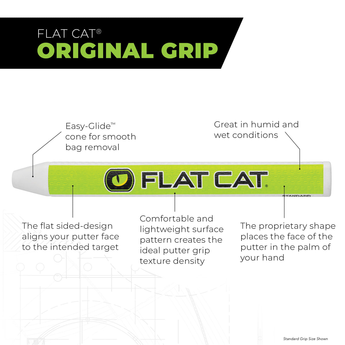 FLAT CAT Original Putter Grip - FLAT1 shape and material overview