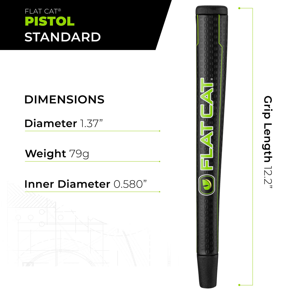 FLAT CAT Pistol Putter Grip — Standard size and dimensions