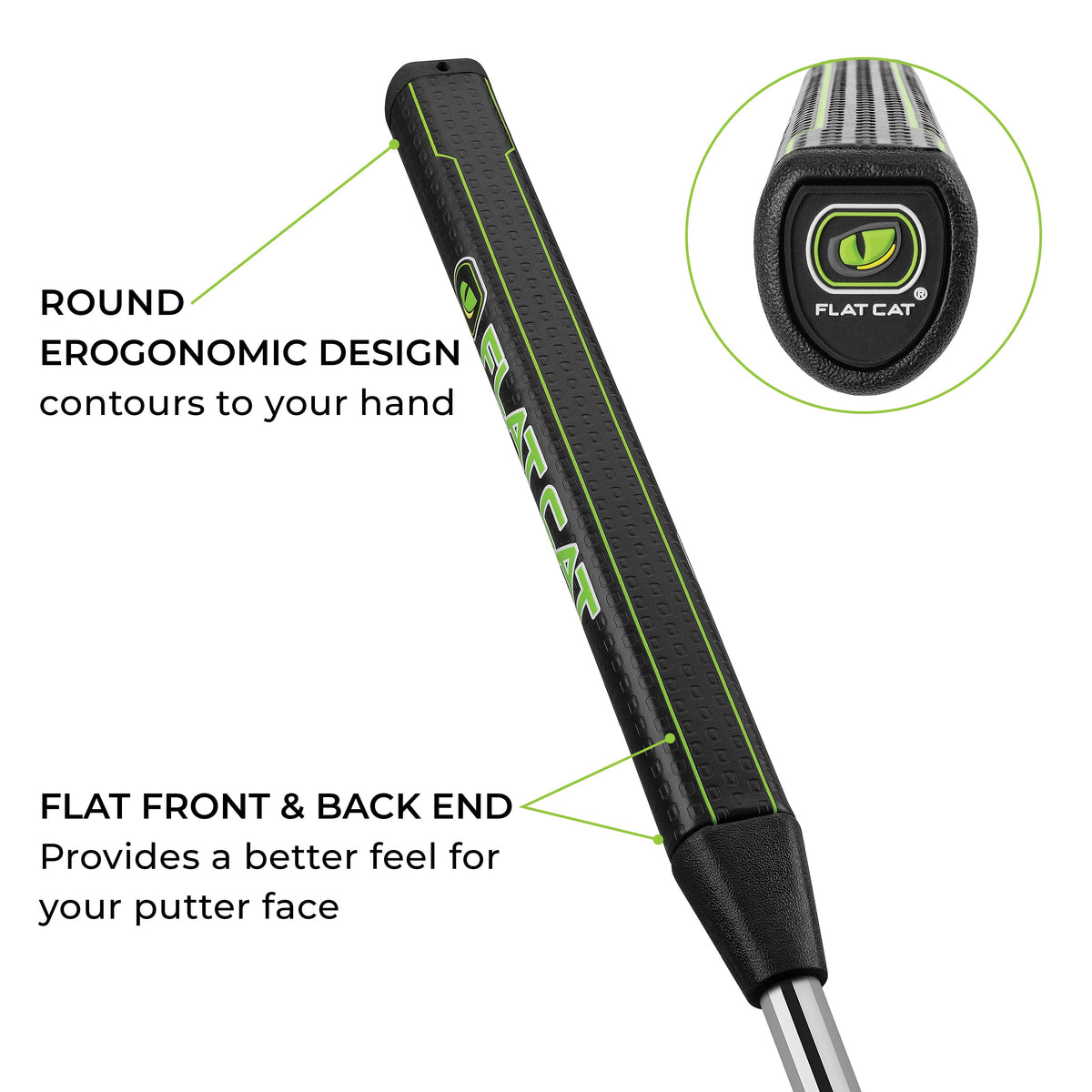 FLAT CAT Pistol Putter Grip — Flat and rounded shape overview