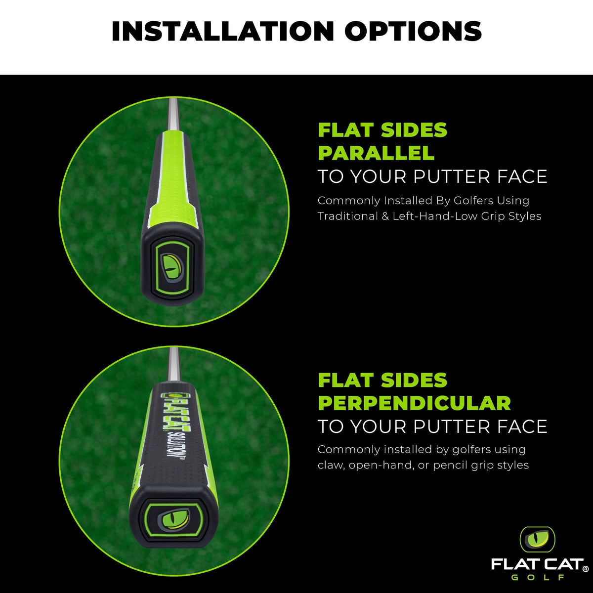 FLAT CAT Solution Putter Grip — Parallel and perpendicular installation options