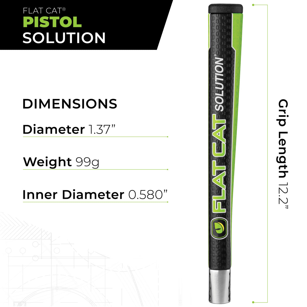 FLAT CAT Solution Pistol Putter Grip — Standard size and dimensions