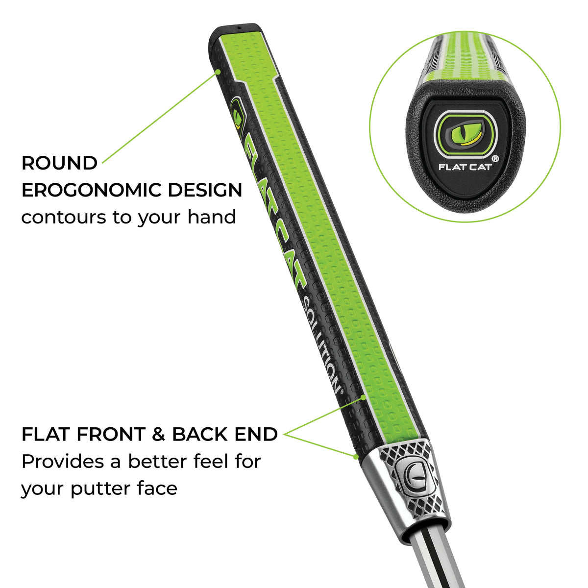 FLAT CAT Solution Pistol Putter Grip — Flat and rounded shape overview