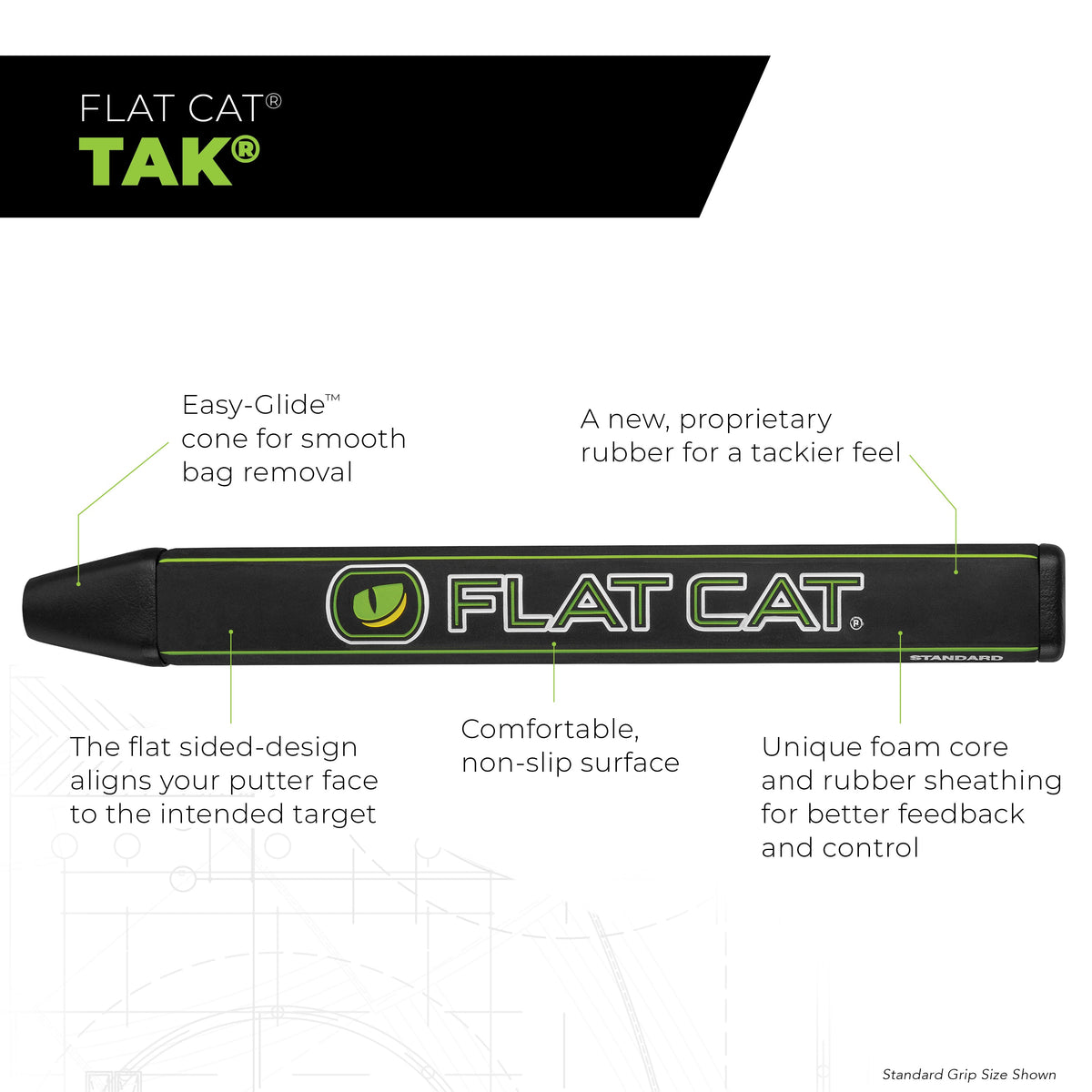 FLAT CAT TAK Putter Grip — Material and FLAT1 design overview