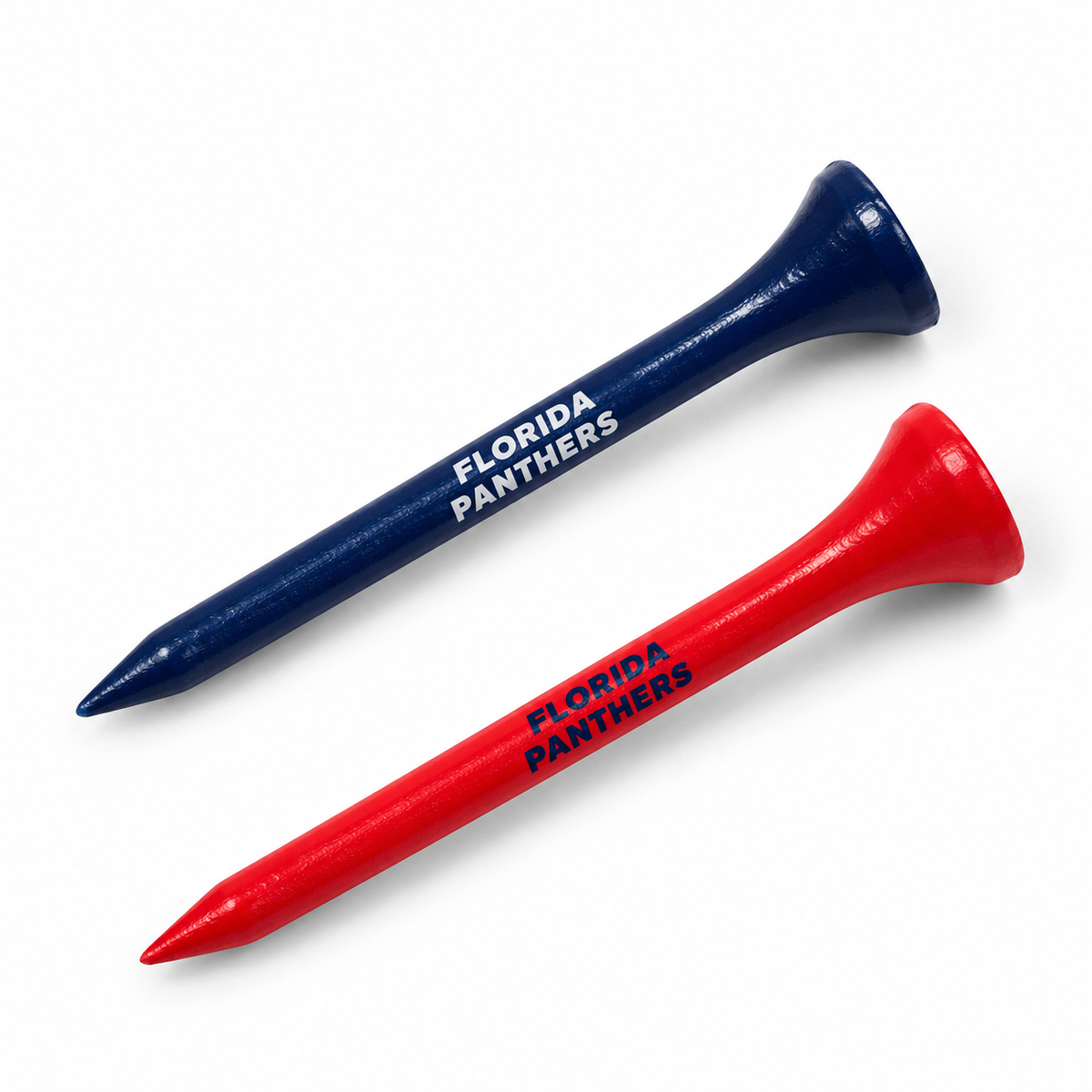 Florida Panthers golf tees in navy and red with team lettering.
