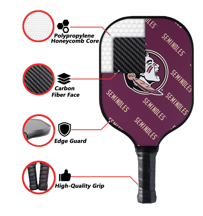 Florida State Seminoles Pickleball Paddle | Carbon Fiber Face | 12mm Core - Club Rehab