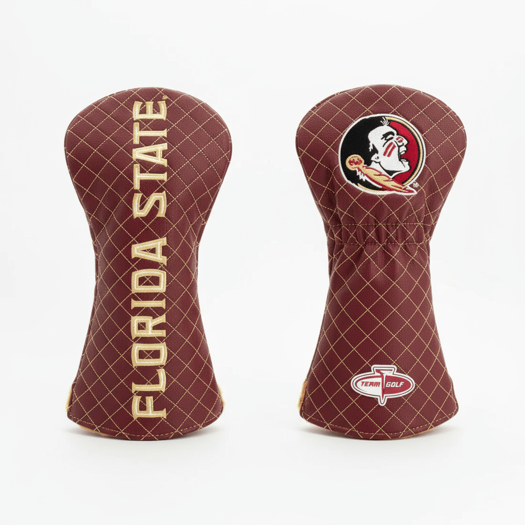 Two golf club head covers with 'Florida State' text and logo on a white background