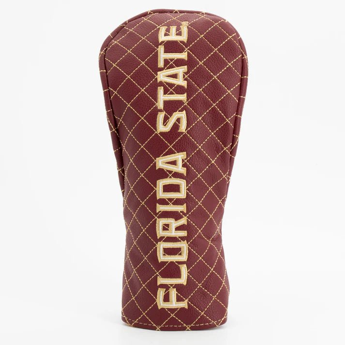 Maroon golf club head cover with 'Florida State' text on a white background