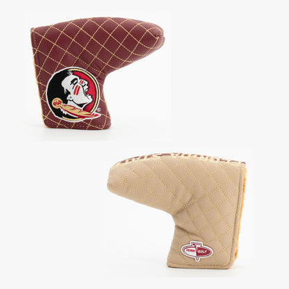 Florida State Seminoles Split Quilted Blade Putter Cover, offset front and back views