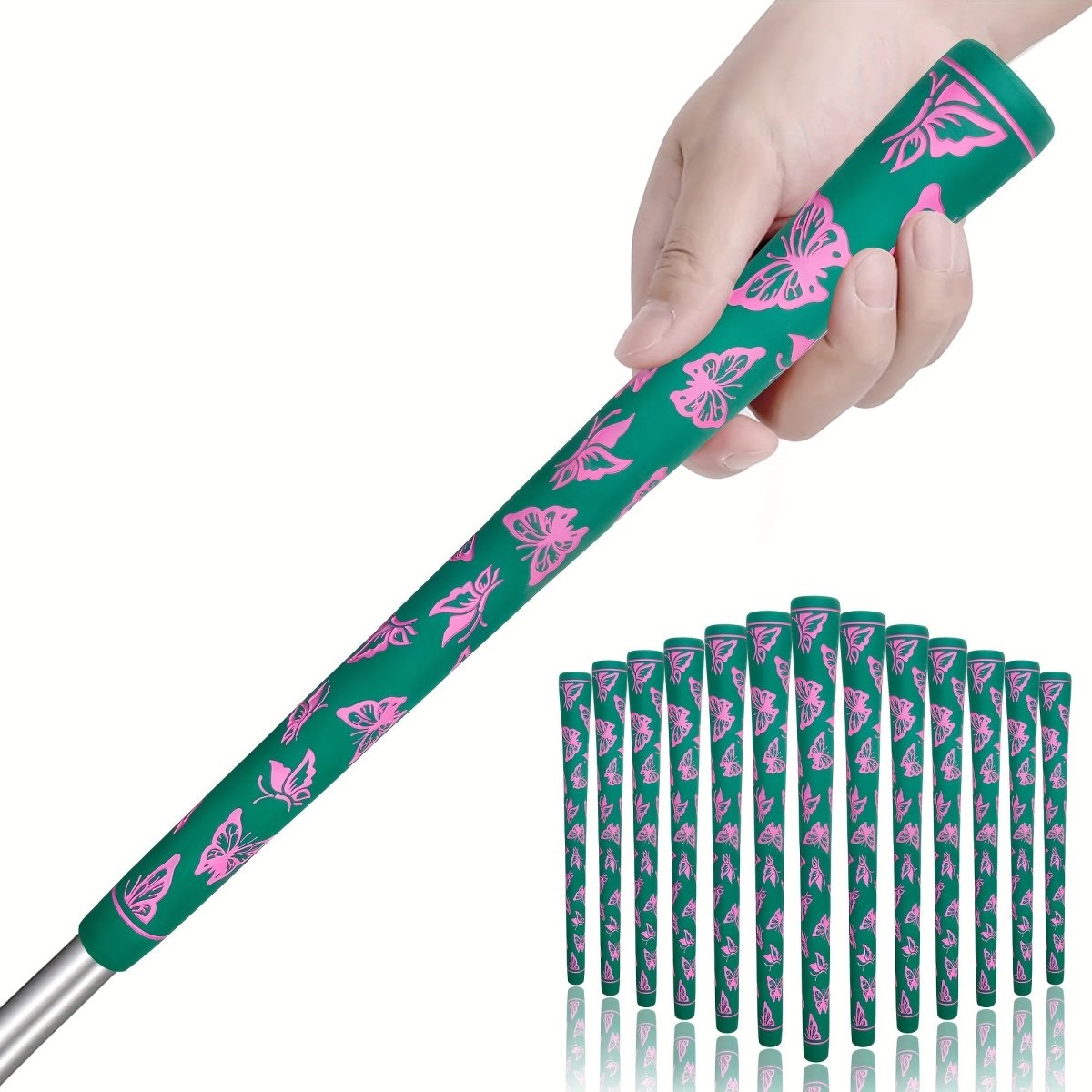 FlutterGrip - Superior Stability with a Stylish Twist 13pcs Golf Grips Set - Club Rehab - GripButterfly - Green45376797212864