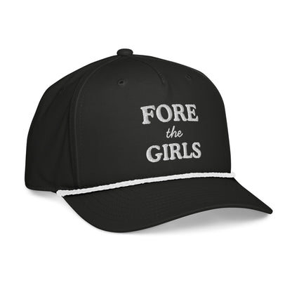 Fore the Girls Embroidered Golf Rope Hat for Women - Black/White - Club Rehab