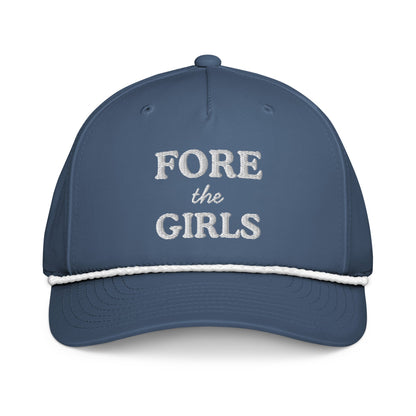 Fore the Girls Embroidered Golf Rope Hat for Women - Light Blue/White - Club Rehab